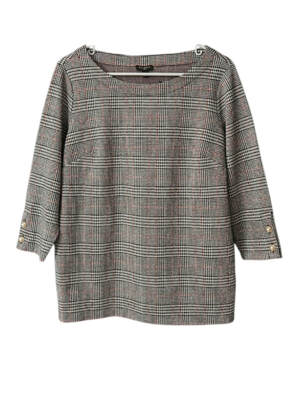 Talbots Women's Plaid Top Houndstooth NEW 3/4 Sleeves Size X
